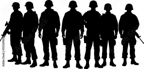American Army Soldiers Advancing Up Hill Silhouette Vector Bundle