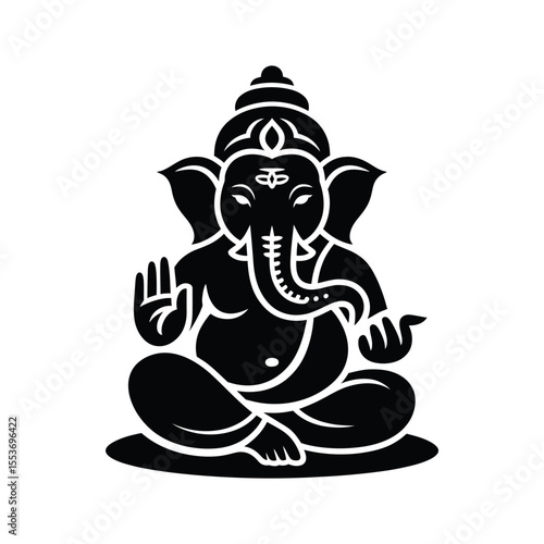 Stylized black and white illustration of Hindu god Ganesha suitable for cultural designs and spiritual projects.
Ancient deity depiction for cultural, spiritual, religious, design, illustrative, Hindu