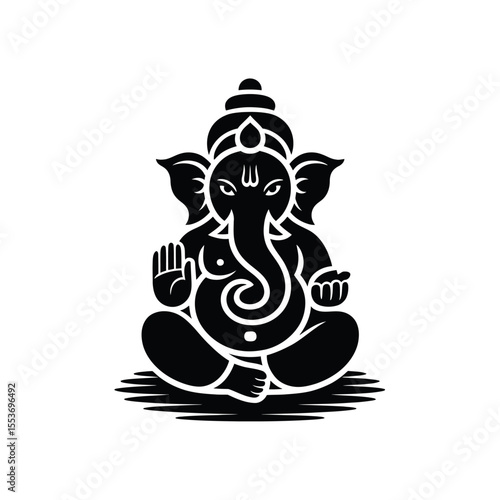 Black and white image of Lord Ganesha, a Hindu deity, suitable for spiritual designs and cultural projects related to Hinduism.