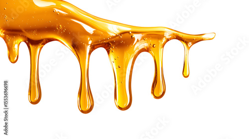 Golden Amber Caramel Dripping Syrup isolated on a transparent background