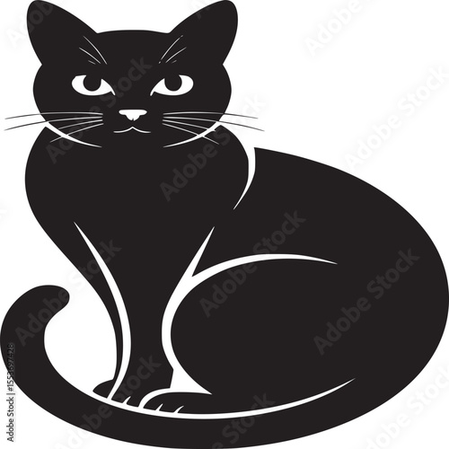 Black cat illustration vector graphic design pet animal feline domestic kitty silhouette elegant art image on transparent background