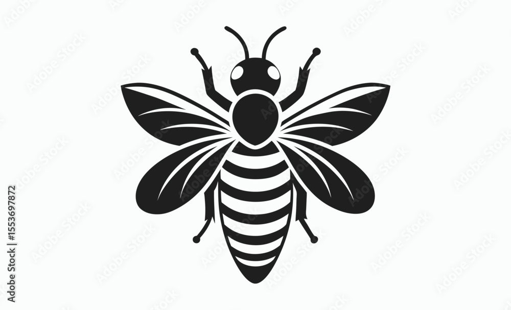 silhouette honey bee icon, insect vector symbol, black and white illustration silhouette honey bee icon, insect vector symbol, black and white illustration