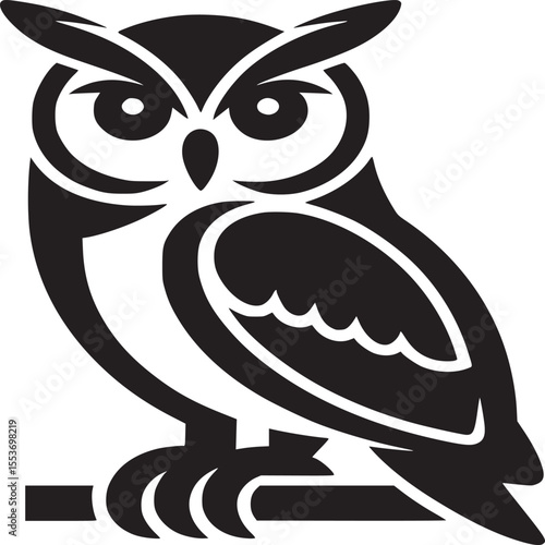 Owl vector graphic illustration black and white clip art silhouette nocturnal bird design for logo template on transparent background