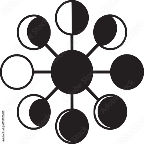 Moon phases cycle illustration black and white astronomy lunar cycle astrological sign celestial event design 100 on transparent background silhouette