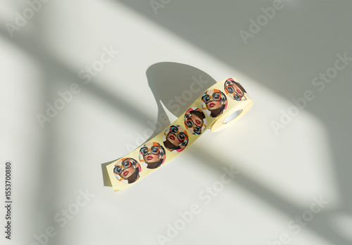 Roll of Circular Stickers for Ads. Mockup of Circular stickers on a roll