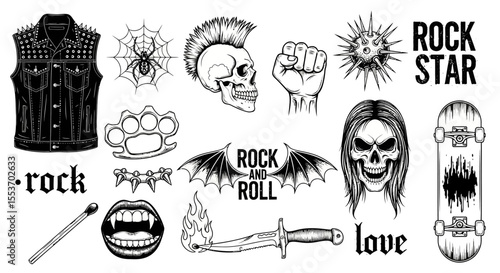 Rock and Roll, Punk, Gothic Subculture Illustration Set