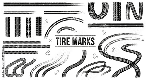 Collection of Tire Tracks and Marks Vector Graphics