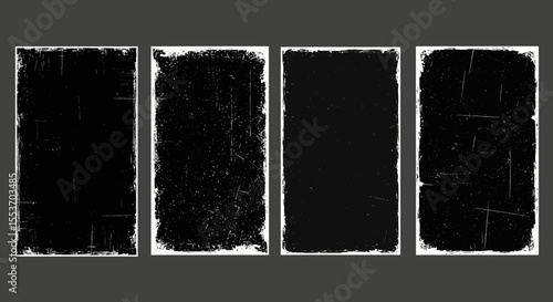Grunge Black Texture Backgrounds Set of Four Distressed, Worn Vector Illustrations