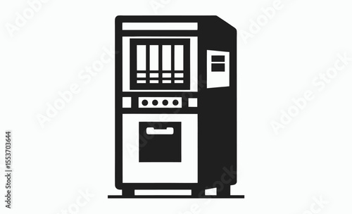 vending machine simple icon, snack dispenser silhouette, automatic retail vector, minimal black design