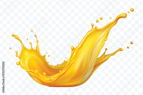 realistic 3d dynamic yellow or mango juice splash in curve style isolated on transparent background 
