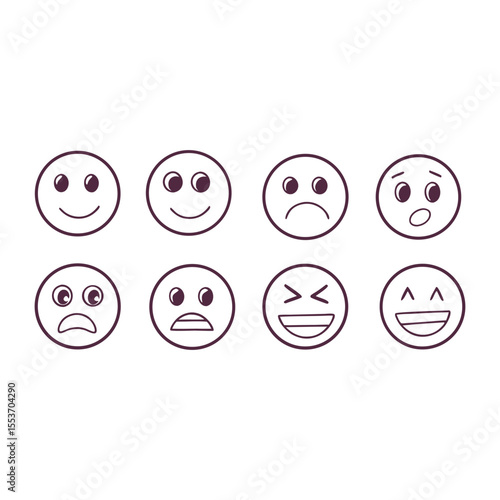 Eight Hand Drawn Doodle Emoticons Purple Line Art emoji