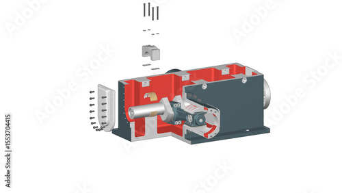 A turbomachinery illustration drawing showing a crankshaft, main bearing, main bearing shell, connecting rods, and crossheads for a 2-throw API-618 reciprocating compressor