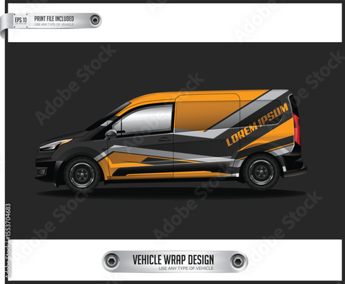 Orange and Black Van Graphic Design Mockup Side