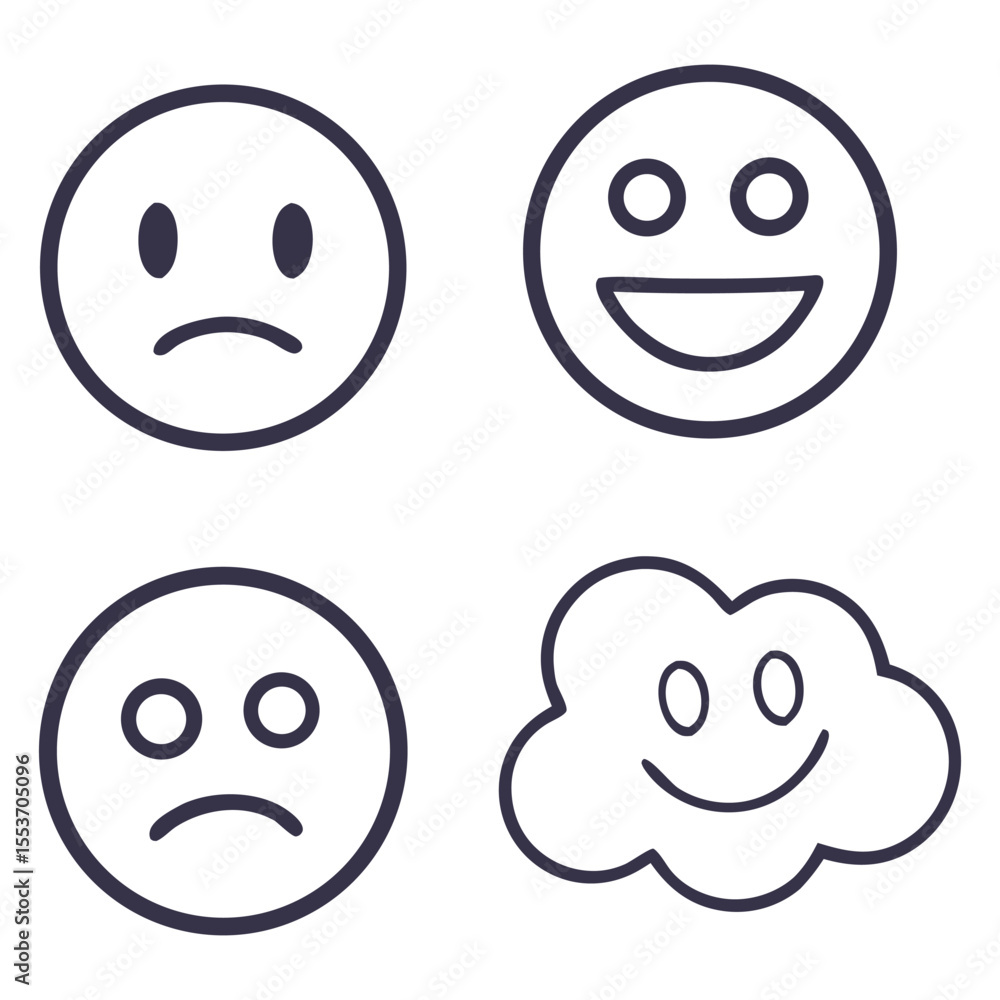 Fototapeta premium Hand Drawn Doodle Emojis Sad Happy Faces Cloud emoticon