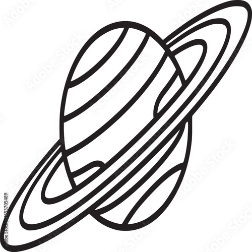 Saturn planet vector illustration outline drawing for astronomy space science and education resources on transparent background silhouette
