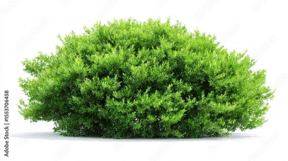 Fototapeta premium Lush rounded shrub showcases vibrant green foliage, isolated against a seamless white background, ideal for artistic or commercial use with ample copy space.