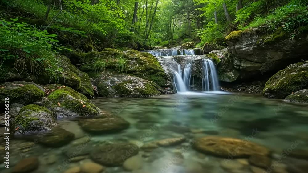 Serene forest stream cascade. Serene forest stream cascade.
