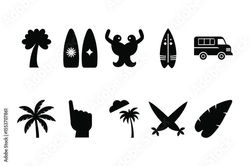 Surf Life Silhouette Vector Bundle - Surfer, SUP, & Beach Activities Set, Surfing and Beach Life Silhouettes Vector Collection, Vector Silhouette Bundle of Surfers, Paddleboarders, and Beach People