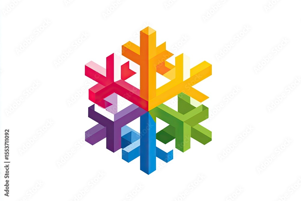 Obraz premium Colorful, geometric snowflake design.