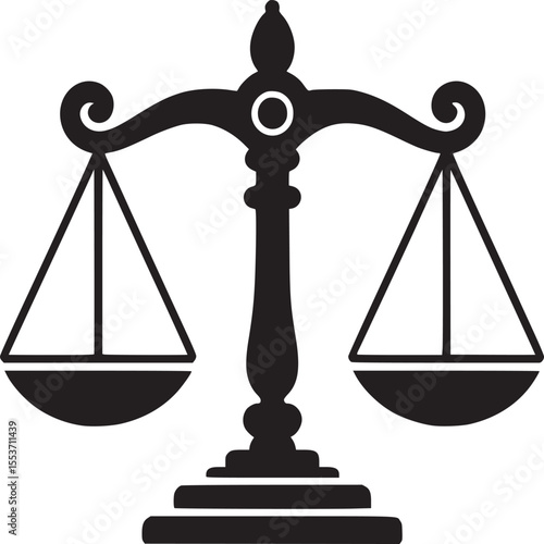 Justice balance scale law symbol legal court equality judgment fairness sign icon illustration vector on transparent background silhouette