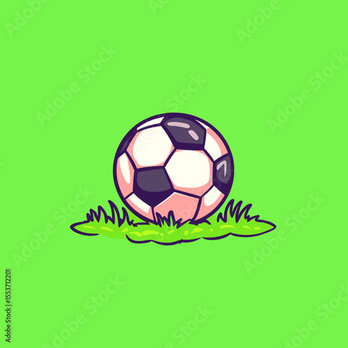 Cartoon soccer ball with pink and white panels resting on green grass
