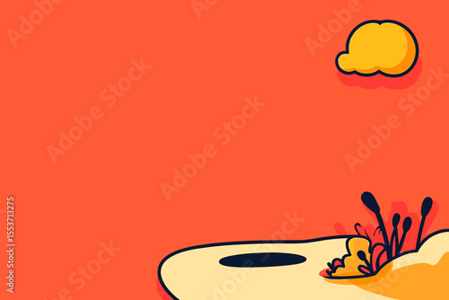 Vivid Desert Landscape with Abstract Plants and a Hole