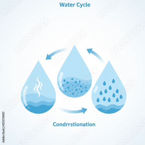 Water cycle illustration showing evaporation, condensation, precipitation  