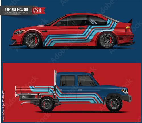Custom Car and Truck Wrap Designs with Racing Stripes