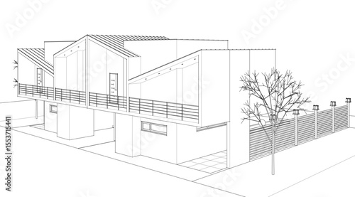 townhouse architectural sketch 3d illustration