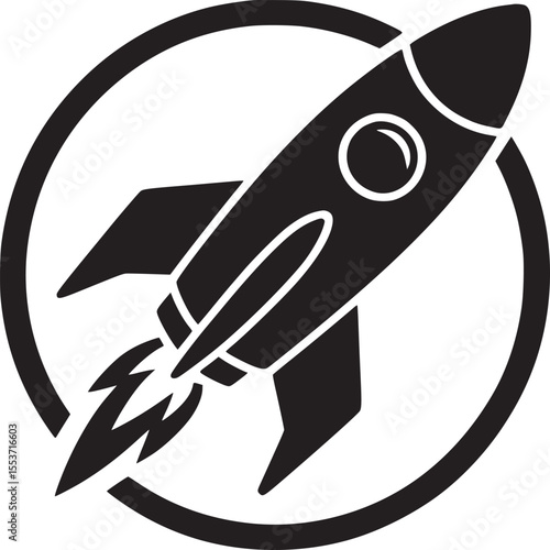 Rocket ship launch icon vector illustration for startup business and technology company logo design on transparent background silhouette