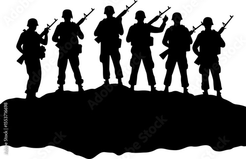 soldiers, military, army Silhouette of Soldiers on a Hill verctor bundle