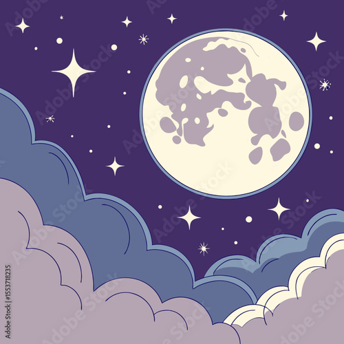 night sky with moon vector,  stunning vector illustration of a glowing full moon 