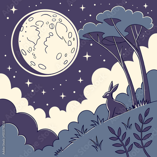 night sky with moon vector,  stunning vector illustration of a glowing full moon 
