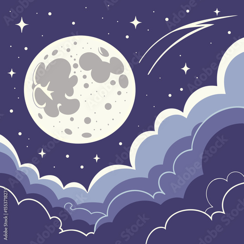 night sky with moon vector,  stunning vector illustration of a glowing full moon 