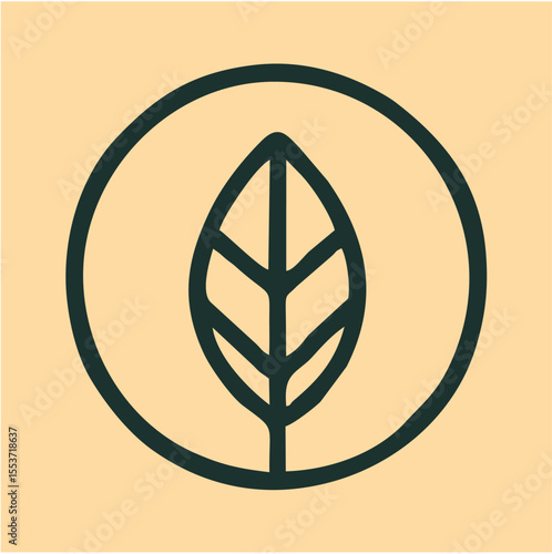 Minimal Leaf Emblem in Circular Frame – Eco-Friendly Botanical Vector Design, Clean and elegant leaf vector enclosed in a circular badge, ideal for sustainable branding and nature-inspired identity pr