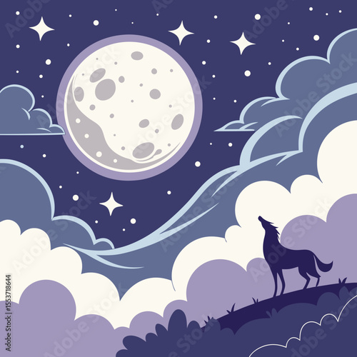 night sky with moon vector,  stunning vector illustration of a glowing full moon 