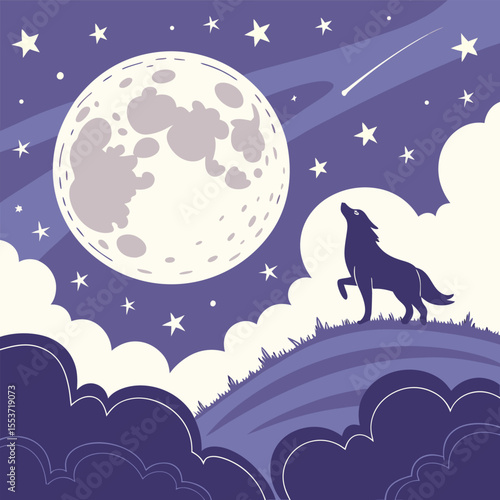 night sky with moon vector,  stunning vector illustration of a glowing full moon 