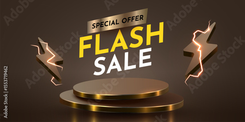 Flash Sale. Colorful discount sale podium. Special offer composition. Vector illustration