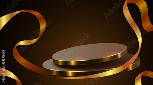 Abstract scene background. Cylinder podium background with ribbons. Product presentation, mock up, show cosmetic product, Podium, stage pedestal or platform. Vector illustration