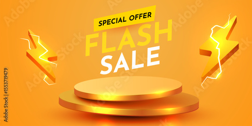 Flash Sale. Colorful discount sale podium. Special offer composition. Vector illustration