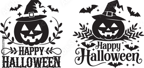 Happy Halloween typography with bats and pumpkin. Halloween t shirt design. vector illustration.
