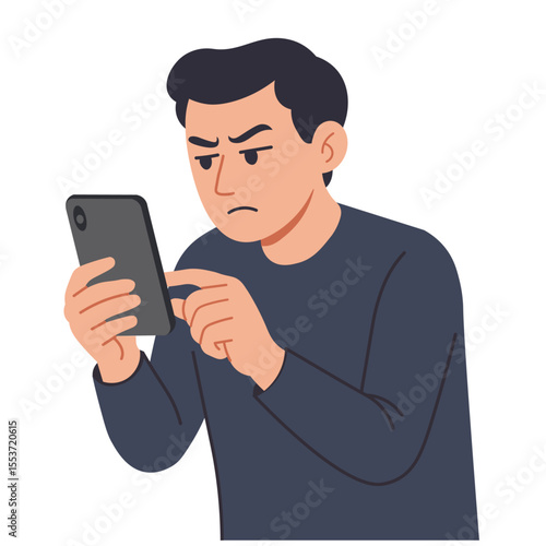 young man with mobile phone. young man checking mobile flat vector illustration.