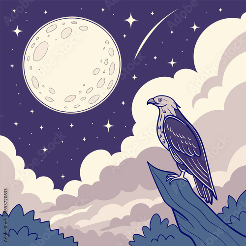 night sky with moon vector,  stunning vector illustration of a glowing full moon 