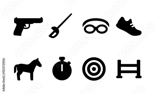 Olympic sports icons collection: swimming, shooting, fencing, equestrian, archery, running