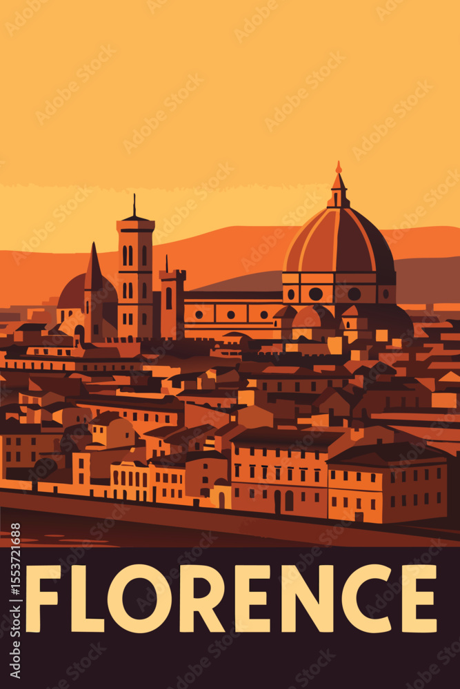 Fototapeta premium Florence Sunset with Cathedral and River Views.eps