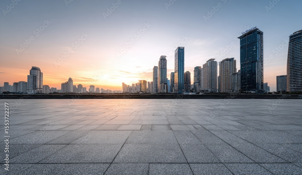 Obraz premium Empty city plaza at sunrise (7)