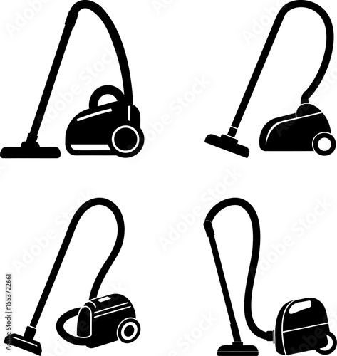 Silhouettes of Vacuum Cleaners in Different Poses on a White Background