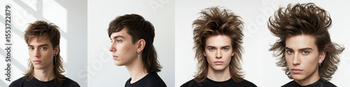 Modern Mullet Hairstyles for Men - Five diverse mullet variations showcase contemporary men's hair trends, blending classic and modern styles for a unique look.