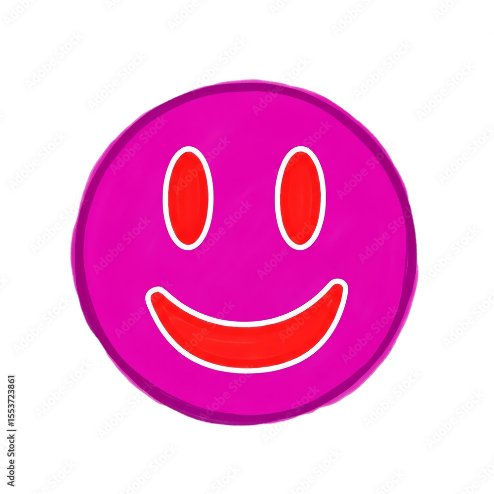 Fototapeta premium Pink Happy Face Emoji with Outline