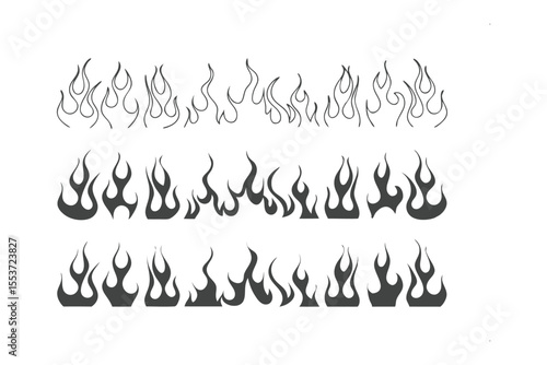 Fiery Passion Unleashed: A visual symphony of fire motifs, depicting the raw, untamed energy of flames in striking monochrome elegance. These illustrations captures the essence of the elemental force.
